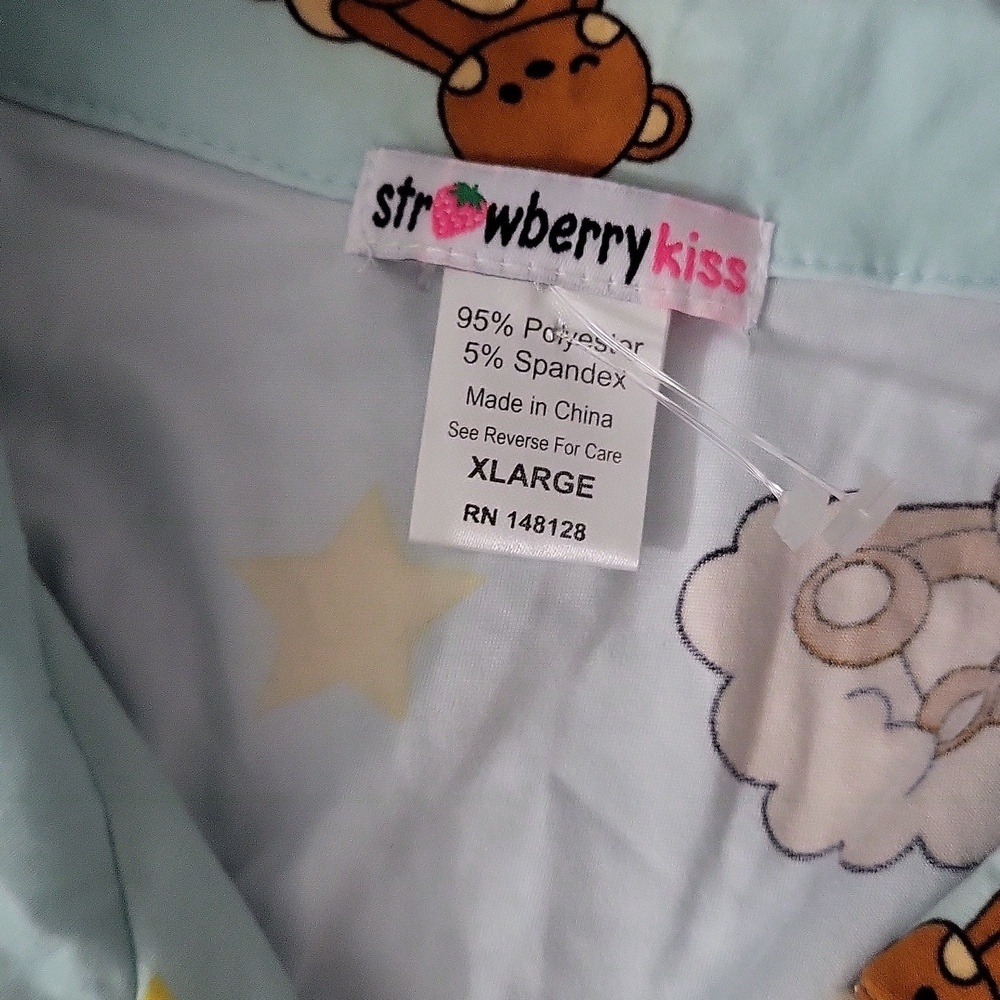 Charming Bear Print Adult Pajama Set - Light Blue - Picture 3 of 4